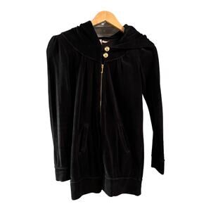 JUICY COUTURE Velvet Hoodie Zip Up Black Cotton Long Sleeves Small EUC